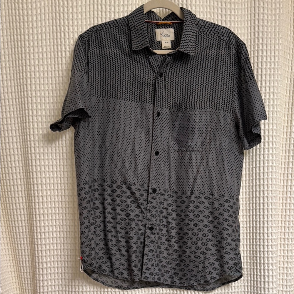 Casual Black and Gray Button Down Shirt with Unique Patterns